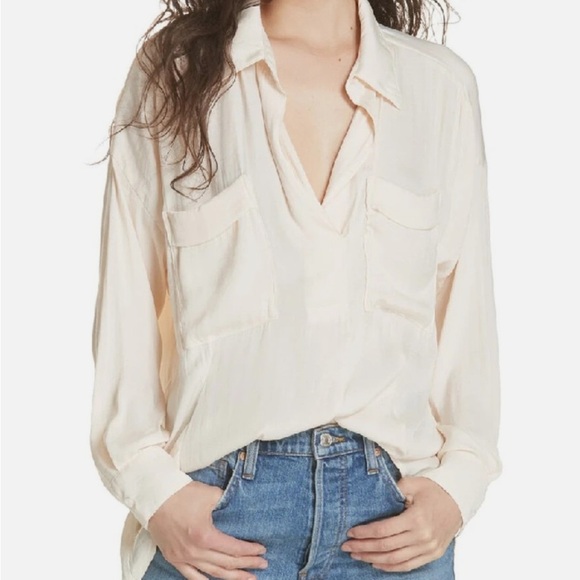 Free People Tops - Free People Starry Dreams Cream Women's Blouse Silky Satin Tunic Top